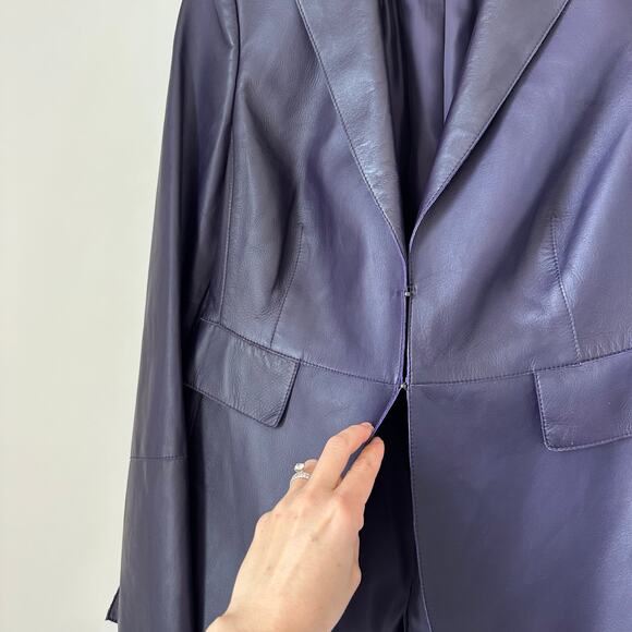 AKRIS Lamb Nappa Leather Collared Blazer Purple 12 - Picture 9 of 11